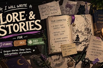 write lore and stories for vtubers, ocs, and dnd characters