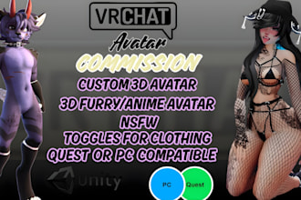 create custom vrchat avatar, furry anime 3d avatar commission, rigged vrc model