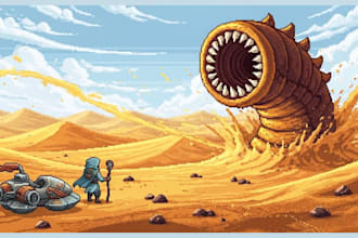 draw high quality pixel art scene and pixel art background illustration for game