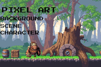 create pixel art background or scene illustration and landscape, pixel avatar