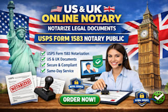 do US UK online notary notarize legal documents usps form 1583 notary public