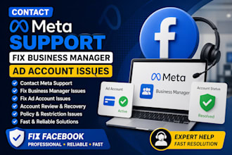 contact meta support fix business manager, ad account issues, fix facebook