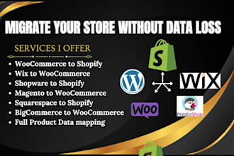 migrate wordpress woocommerce to shopify, shopware, wix to woocommerce migration
