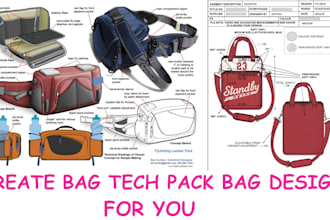 design detailed bag tech pack, backpack design, bag design,tote handbag, luggage