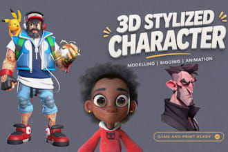 design 3d stylized character model for animation  game concept art print ready