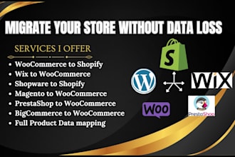 shopify to woocommerce prestashop to woocommerce, wordpress to shopify migration