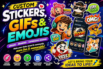 design unique stickers, gifs and emojis for chat, replies, reaction and fun