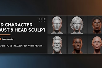 sculpt realistic 3d head, bust, statue and face models for 3d printing render