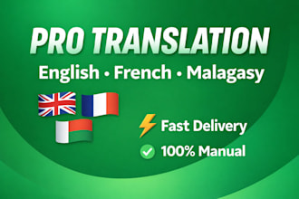 provide professional english french malagasy translation