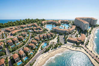 visualize master plan resort, urban landscape render, beach, tourism development