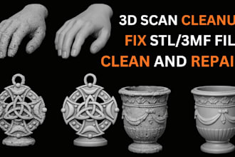 fix, repair stl, obj, 3mf, mesh retopology, 3d scan cleanup for 3d printing