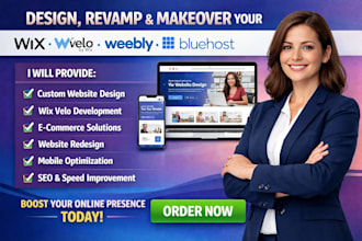 design rebuild and revamp your wix website, wix velo,wix makeover or weebly site
