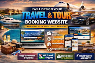 design wordpress travel and tour booking hotel website for agency or business