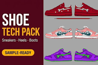 professional shoe tech pack footwear sneaker design technical drawing flat