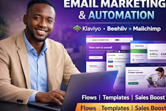 design klaviyo email flows, automation, beehiiv newsletter, mailchimp