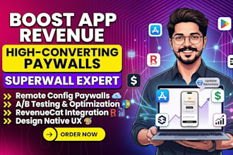 design and integrate superwall, revenuecat paywalls that increase app revenue