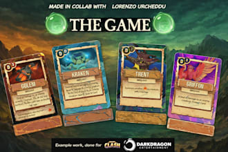 design card game, board game, card frame design with full card box and rule book