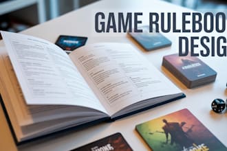design board game rulebook, card game guidebook and instruction manual