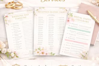 create a professional wedding and event timeline, seating chart, or itinerary