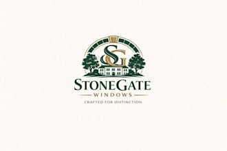design a premium stone gate windows logo with timeless elegance