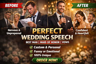 write wedding speech, best man speech, maid of honor speech, wedding vows