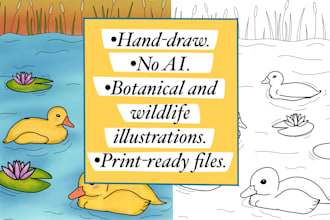 illustrate botanical and wildlife coloring book pages for adults
