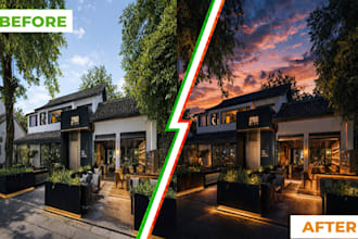 do real estate photo into day to dusk or twilight