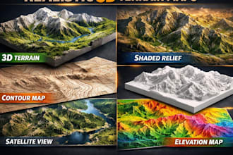 create realistic 3d terrain maps, shaded relief maps, and stl topography models