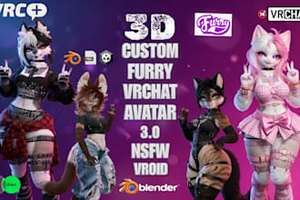 custom vrc avater, vr character vrchat avater 3d model commission furry nsfw art