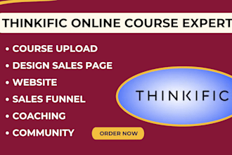 setup, upload online course website on thinkific coaching , community thinkific