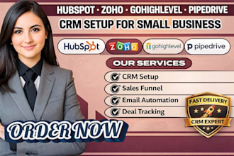 setup hubspot CRM zoho funnel gohighlevel email pipedrive deals small business