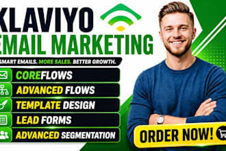 setup klaviyo email marketing flows, automation, template design for ecommerce