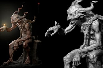 create high detail 3d character sculpt in zbrush for 3d printing or games