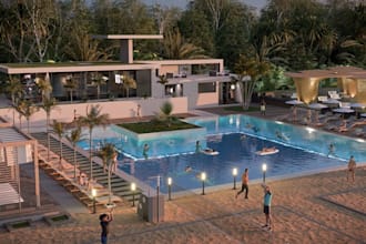 3d beach house, playground, citypark,cabana,amusement park,facade design, resort
