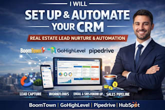 real estate boomtown crm gohighlevel automation pipedrive hubspot lead nurture