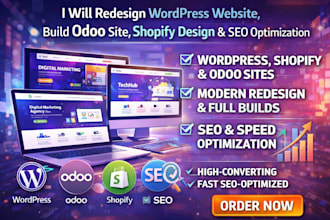 redesign build shopify website wordpress odoo website and optimize shopify SEO