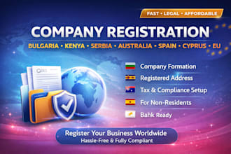 do company registration, vat in bulgaria, kenya, serbia, australia, spain, cyp