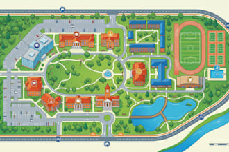 illustrate 2d, 3d custom map site plan property map for office school or college