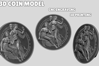sculpt custom 3d coin model, bas relief, coin medallion, pendant, 3d stl print