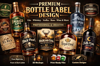 design premium liquor bottle labels logo for gin whiskey vodka rum wine brand
