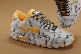 create 3d shoe design, sneaker modeling and realistic footwear render