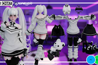 create custom vrchat outfit, prop, asset and clothing for booth and quest avatar