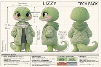 design plushie reference sheet factory ready stuffed animal toy tech pack ych oc