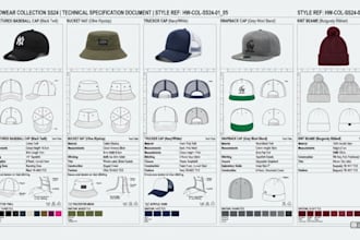 design headwear tech pack hat tech pack cap design flat sketch with mockups