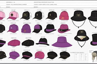 design headwear tech pack hat tech pack cap design flat sketch with mockups