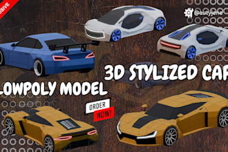 design stylized low poly 3d car model or cartoon vehicle props rigged for games