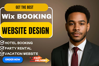 design wix booking website, hotel booking website, party rental website wix