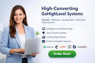build gohighlevel website, sales funnel, landing page setup and email automation