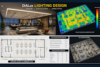 design dialux lighting, lux calculation, lighting layout and 3d simulation