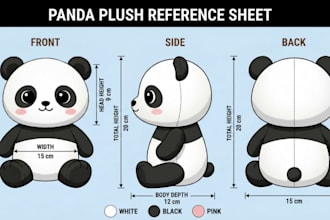 design a plushie ref sheet custom plush toy ref sheet tech pack sewing pattern